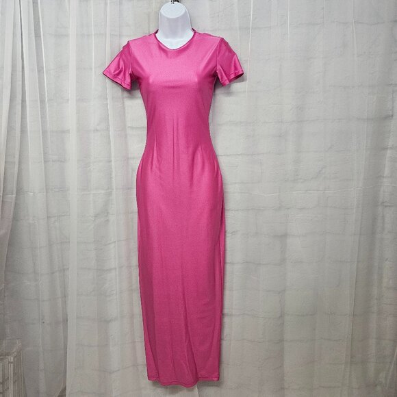 SKIMS Dresses & Skirts - Skims Dress Pink Maxi Shine Jersey Satin Bodycon M NWT